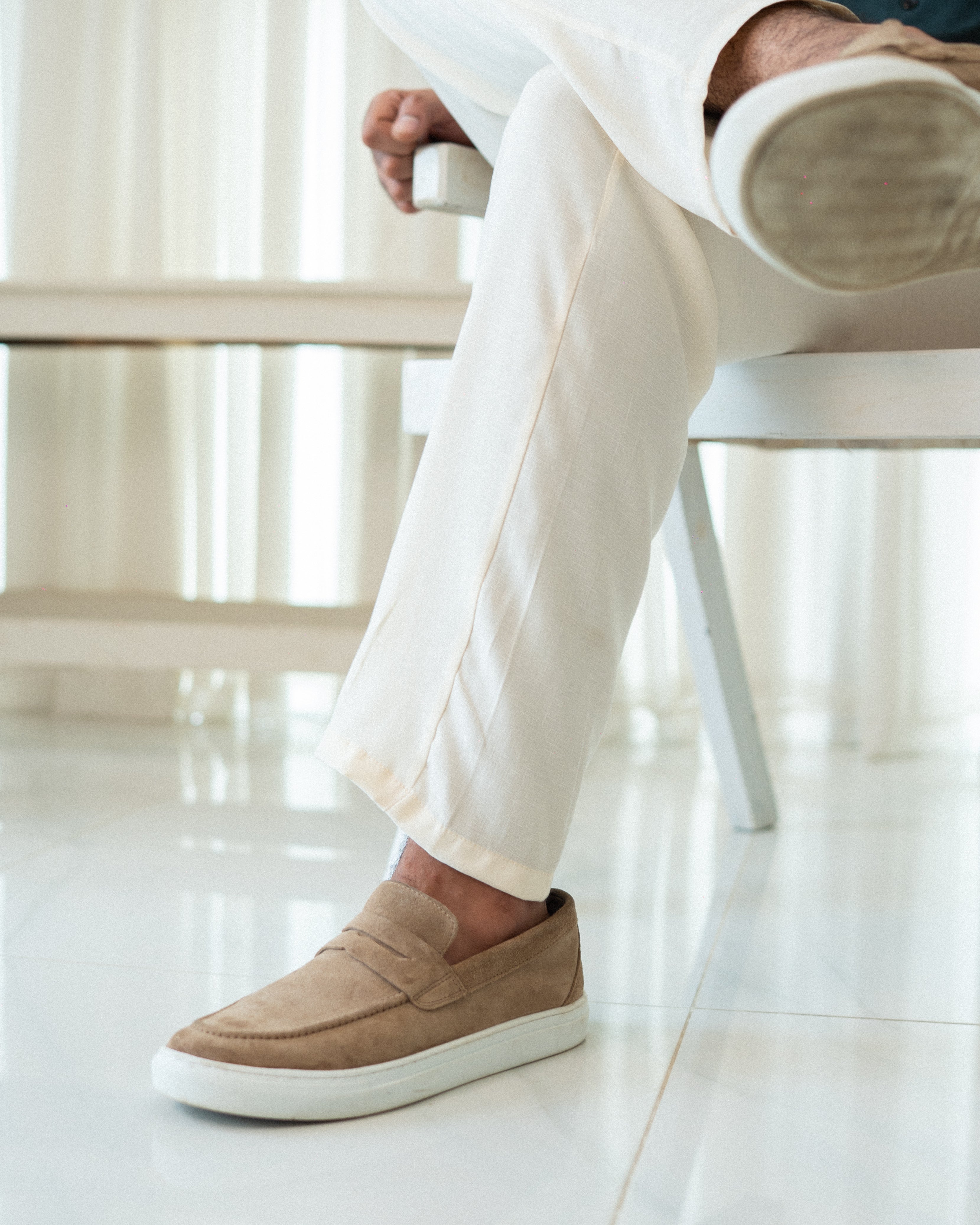 Straight Fit Linen Pant - Cream White